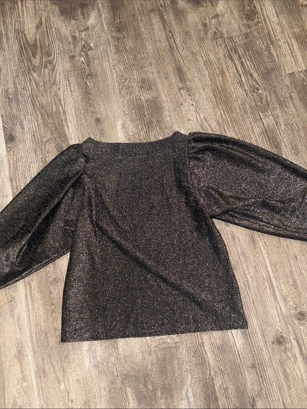 LOFT Black Glitter Puff-Sleeve Blouse